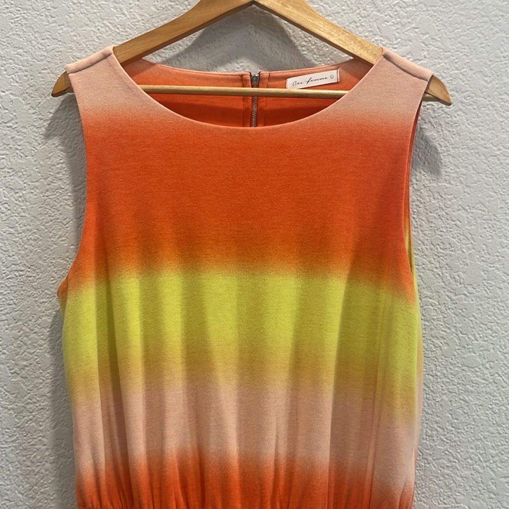 Ces Femme The Adeline Ombre Orange & Yellow Sherbet Lined Romper Size Large - Picture 3 of 10